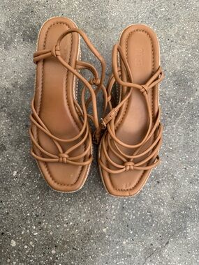PAIGE Tan Strappy Knot Lace-Up Sandals